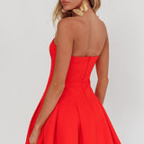 Melodic Strapless Pleat Mini Dress Red