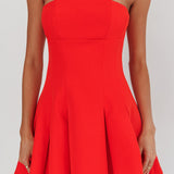 Melodic Strapless Pleat Mini Dress Red
