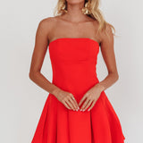 Melodic Strapless Pleat Mini Dress Red