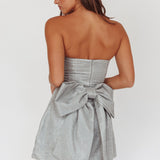 Melodic Bow Back Mini Dress Silver