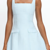 Melodic Faux Pocket Tweed Mini Dress Blue