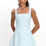 Melodic Faux Pocket Tweed Mini Dress Blue