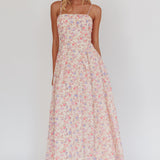 Daisy Day Basque Waist Maxi Dress Floral Blue