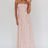 Daisy Day Basque Waist Maxi Dress Floral Blue