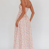 Daisy Day Basque Waist Maxi Dress Floral Blue