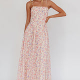 Daisy Day Basque Waist Maxi Dress Floral Blue