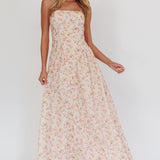 Daisy Day Basque Waist Maxi Dress Floral Pink