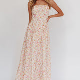 Daisy Day Basque Waist Maxi Dress Floral Pink