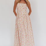 Daisy Day Basque Waist Maxi Dress Floral Pink