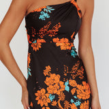 Fly Love Satin One Shoulder Maxi Dress Floral Black