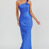 Fly Love Satin One Shoulder Maxi Dress Navy