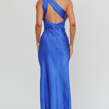 Fly Love Satin One Shoulder Maxi Dress Navy