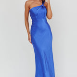 Fly Love Satin One Shoulder Maxi Dress Navy
