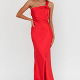 Fly Love Satin One Shoulder Maxi Dress Red