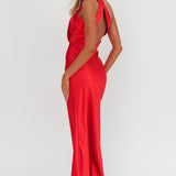 Fly Love Satin One Shoulder Maxi Dress Red