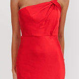 Fly Love Satin One Shoulder Maxi Dress Red