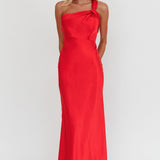 Fly Love Satin One Shoulder Maxi Dress Red