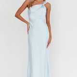 Fly Love Satin One Shoulder Maxi Dress Sky Blue