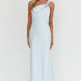 Fly Love Satin One Shoulder Maxi Dress Sky Blue