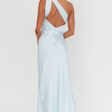 Fly Love Satin One Shoulder Maxi Dress Sky Blue