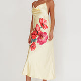 Seren Backless Cowl Neck Midi Dress Yellow