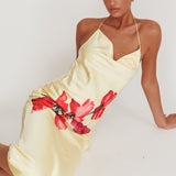 Seren Backless Cowl Neck Midi Dress Yellow