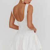 Opulent Sleeveless Bubble Hem Mini Dress Embroidered White