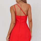Opulent One-Shoulder Mini Dress Red