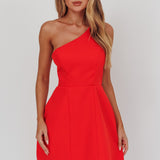Opulent One-Shoulder Mini Dress Red