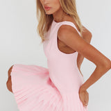 Opulent Accordion Pleat Mini Dress Pink