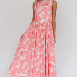 Opulent Low Back Maxi Dress Floral Pink