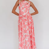 Opulent Low Back Maxi Dress Floral Pink