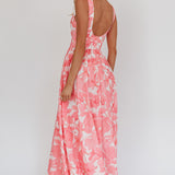 Opulent Low Back Maxi Dress Floral Pink