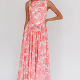 Opulent Low Back Maxi Dress Floral Pink