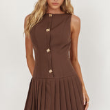 Opulent Pleat Skirt Button Mini Dress Coco
