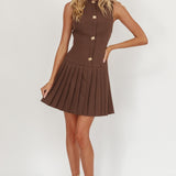Opulent Pleat Skirt Button Mini Dress Coco