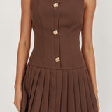 Opulent Pleat Skirt Button Mini Dress Coco