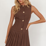 Opulent Pleat Skirt Button Mini Dress Coco