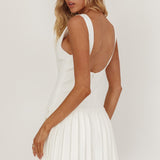 Opulent Pleat Skirt Button Mini Dress White