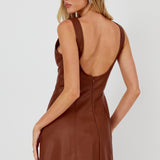 Opulent Sleeveless A-Line Mini Dress Faux Leather Brown