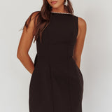 Opulent Pearl Trim Oversized Bow Mini Dress Black