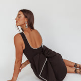 Opulent Pearl Trim Oversized Bow Mini Dress Black