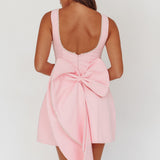 Opulent Pearl Trim Oversized Bow Mini Dress Pink