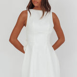 Opulent Pearl Trim Oversized Bow Mini Dress White