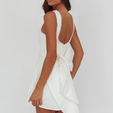 Opulent Pearl Trim Oversized Bow Mini Dress White