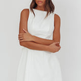 Opulent Pearl Trim Oversized Bow Mini Dress White