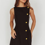 Opulent Button Front Mini Dress Black