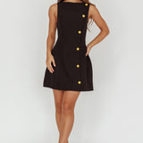 Opulent Button Front Mini Dress Black