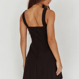 Opulent Button Front Mini Dress Black