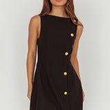 Opulent Button Front Mini Dress Black
